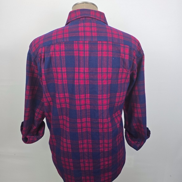Vtg-Pendleton Flannel Shirt Mens Large Red Blue Plaid Wool Button-Up Long Sleeve - Picture 4 of 9